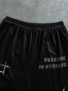 Teen Boy 2-Piece Set: Casual Minimalist Short Sleeve Round Neck T-Shirt + Pants, Summer Liberty Statue Theme T-Shirt, Y2K Style Graphic Tee, Street Fashion T-Shirt, Teenage Boy Apparel, Liberty Graphic Tee, Printed Shirt, Street Style T-Shirt, Freedom Statement Top - Black - View 4