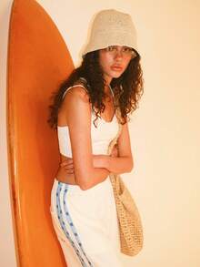 Athîral Women's Casual Vacation Polka Dot & Striped Print Knit White Wide Leg Pants - White - View 1