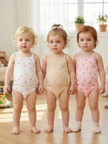 Souflis Souflis 3-Piece Baby Girl Infant Spring/Summer New Arrival Casual Everyday Versatile Home Sweet And Cute Pink Bow Pattern Soft Knitted Fleece 3-Piece Set - Multicolor - View 2