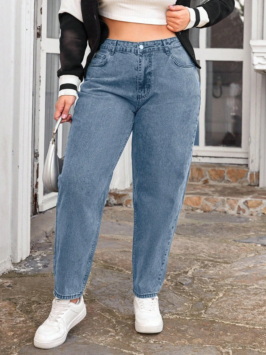 RueChic Plus Size  Tapered Casual Jeans - Medium Wash - View 1