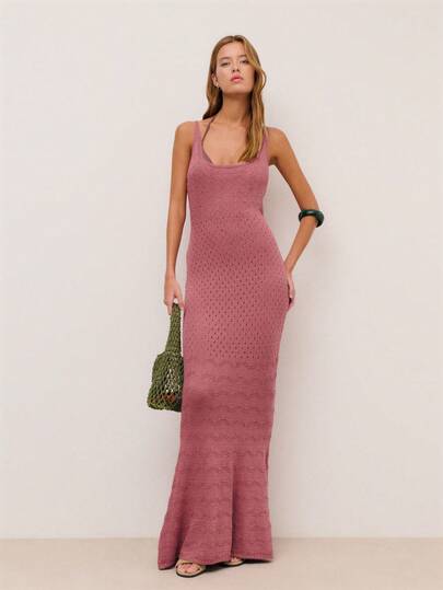 Nöista Mauve Knit Beachwear Knit Long Dress A Sleeveless Design With A Scoop Neckline. Coverup, Beachwear, Easter, Spring, Summer, Beach, Boho, Festival.