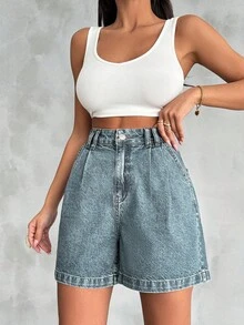 EURMUSE 100% Coton Taille Haute Détails Stylo Lavage Vintage - Bleu gris - Voir 6
