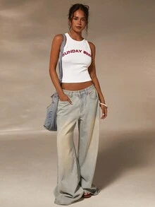 Athîral Women's Embrodiered Slogan Racer Tank Top Casual Top - White - View 3