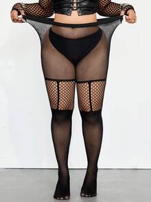 Whyspr Quần legging lưới phối họa tiết khoét lỗ gợi cảm dành cho nữ cỡ lớn - màu đen - Xem 2