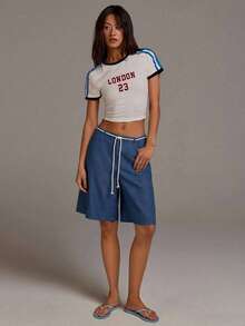 Athîral Bermudas casuales de efecto denim para mujer - Azul - Ver 7