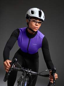 Powerista Women's Letter Print Contrast Color Long Sleeve Cycling Jersey,Black&Purple Breathable Mountain Bike MTB Road Cycle Jacket With 3 Pockets - Purple - View 5