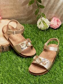 Mini mi #SweetBloom 儿童 3D 花朵和全息花瓣后跟软底金色凉鞋 – 可爱、舒适、轻便 - 金色 - 查看 6