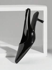 SHUZIA Zapatos de tacón de aguja elegantes y sexys de punta fina con tira trasera para mujer - Negro - Ver 1