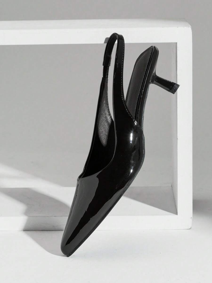SHUZIA Zapatos de tacón de aguja elegantes y sexys de punta fina con tira trasera para mujer - Negro - Ver 1