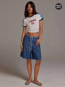 Athîral Bermudas casuales de efecto denim para mujer - Azul - Ver 1