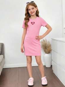 Emery Rose Kids 少女纯色针织休闲连衣裙 - 粉色 - 查看 3