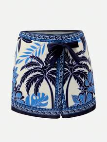 Swim Oasis Bộ đồ bơi liền thân kèm váy in họa tiết hoa và chim nhiệt đới dành cho nữ, kiểu cổ yếm, thích hợp cho kỳ nghỉ biển. - Xanh và trắng - Xem 7