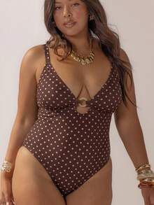 Aralina Traje de baño de una pieza con detalles de tela texturizada para mujer, perfecto para atuendos de playa y de verano - Marrón Chocolate - Ver 1