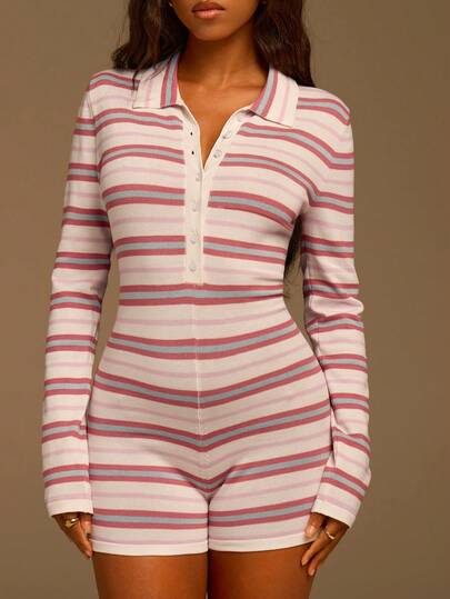 Athîral Women's Sexy Striped Printed One-Piece Pants, Cute And Comfortable, Suitable For Home Wear And Daily Wear. Pink One-Piece Pajamas. Pink One-Piece Dress For Women. Striped One-Piece Dress