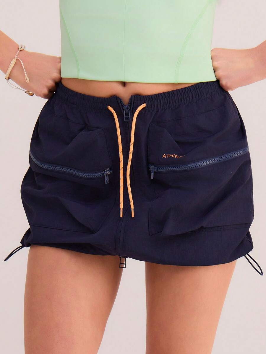 Athîral Women's Casual Sports Multi Pocket Navy Blue Mini Skirt, Date Casual Skirt, Zipper Skirt, Versatile Daily Skirt, Sports Outfit, Gym Outfit, Navy Blue Skirt - Navy Blue - View 1