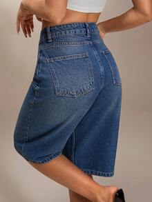 SHEIN Low Waist Washed Denim Jort - Medium Wash - View 1