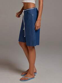 Athîral Bermudas casuales de efecto denim para mujer - Azul - Ver 4