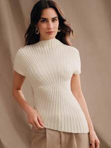 Anewsta 新款春夏通勤百搭时尚优雅简约针织上衣 - 杏色 - 查看 4