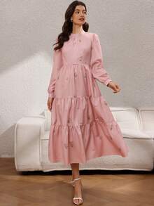 Rafferiza Women's Elegant Printed Waist Cinching Dress - Pink - View 4
