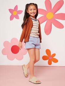 Mini mi #SweetBloom Kids' Side Flower Accents Sole Wide-Band Soft Footbed Nub Beige Slide Sandals– Cute, Comfy &Summer-Perfect - Beige - View 4