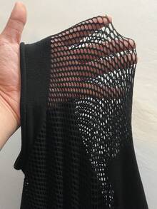 NU&NOW Plus Size Women Sexy Mesh Patchwork Long Sleeve Bodysuit - Black - View 7