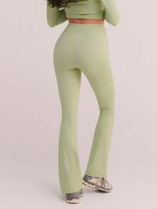 Athîral Pantalones deportivos casuales de mujer con decoración de líneas de color contrastante - Verde - Ver 2