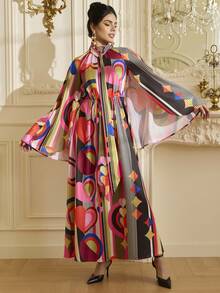 LOTSLUV 印度情人节女士款，心形抽象印花半透明雪纺印花长裙配披肩 - 彩色 - 查看 5