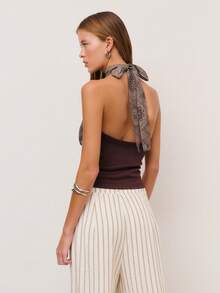 Nöista Paisley Print Halter Top Features An Intricate By A Fitted Ribbed Waist. Boho, Festival , Summer, Spring. - Rust Brown - View 2