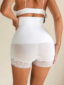 Sirith 1 件女式纯色高腰蕾丝拼接腰部塑身裤 - 白色 - 查看 3