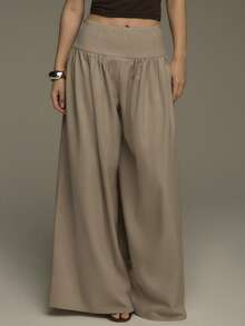 COSMINA Women's Elegant Ruched Loose Wide-Leg Pants, Versatile For Commuting, Office, Daily Wear, Vacation, Casual, Spring - Khaki - View 1