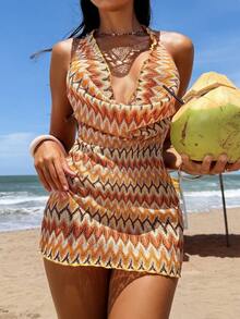 Swim Vcay 女士热带水果元素U型露背时尚修身连体泳衣罩衫，夏季 - 彩色 - 查看 1