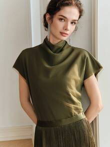 Anewsta Blusa sin mangas de diseño de malla de oliva verde elegante y de alta gama, adecuada para uso diario y fiestas - Verde militar - Ver 3