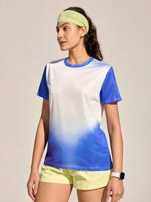 Exploreva T-shirt ample à col rond tie-dye pour femmes - Bleu azur - Voir 3