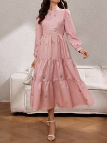 Rafferiza Women's Elegant Printed Waist Cinching Dress - Pink - View 3