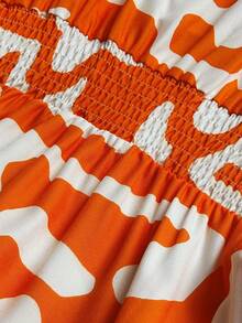 Maweii Plus Size Women Geometric Print Ruffle Hem Fashionable Vacation Dress - Orange - View 7