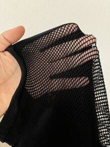 Maweii Plus Size Women's Solid Color Mesh Patchwork Long Sleeve Sexy Bodysuit - Black - View 7