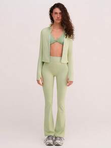 Athîral Pantalones deportivos casuales de mujer con decoración de líneas de color contrastante - Verde - Ver 3