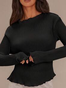 Athîral Áo kiểu nữ dài tay xếp ly màu trơn, kiểu dáng thường ngày, thích hợp cho mùa thu. - màu đen - Xem 4