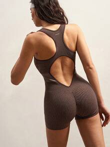 VARSIVA Striped Backless Sleeveless Fitted Sports Jumpsuit - Multicolor - View 2