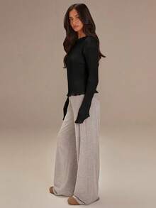 Athîral Áo kiểu nữ dài tay xếp ly màu trơn, kiểu dáng thường ngày, thích hợp cho mùa thu. - màu đen - Xem 5