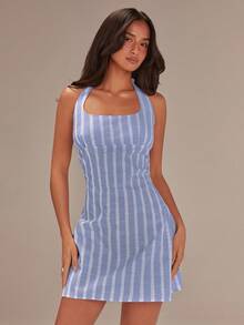 Athîral Women's Casual Striped Sleeveless Mini Dress - White - View 5