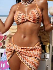 Swim Vcay 女士夏季三件套，热带水果元素吊带上衣搭配迷你裙，时尚金属配饰 - 彩色 - 查看 5