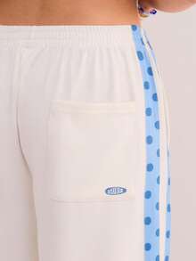 Athîral Women's Casual Vacation Polka Dot & Striped Print Knit White Wide Leg Pants - White - View 5