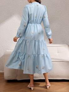 Rafferiza Đầm nữ thanh lịch in họa tiết, thắt eo. - Màu xanh lam - Xem 2