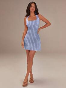 Athîral Women's Casual Striped Sleeveless Mini Dress - White - View 4