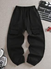 Mirajuku Teenager (Boys) Pants, Big Boy Casual Printed Trousers, Contrast Gradient Letter & Gradient Print, Elastic Waist, Daily Wear, Loose Street Fashion - Black - View 2