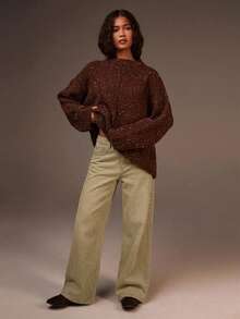 Athîral Women's Rivet Design Pocket Wide Leg Loose Casual Jeans - Brown - View 3