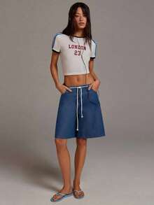 Athîral Bermudas casuales de efecto denim para mujer - Azul - Ver 6