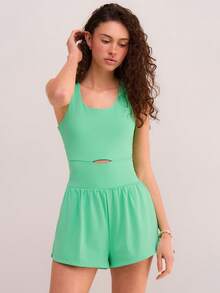 Athîral Solid Color Backless Sleeveless Sports Jumpsuit - Green - View 2