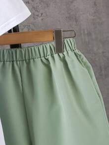 3pcs/Set Teen Boy Vest With 3D Pockets, Letter Print T-Shirt And Shorts - Green - View 3